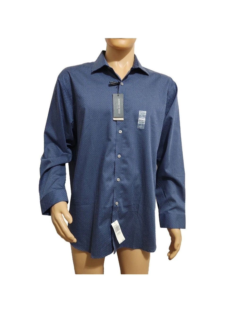 Kenneth Cole Men's Size 17 32/33 Dress Shirt Regular Fit Stretch Blue NWT 07